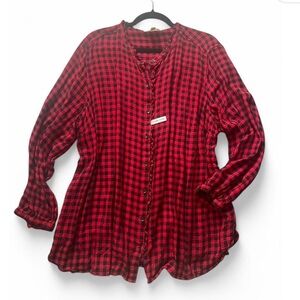 Red Plaid Button-Up Shirt